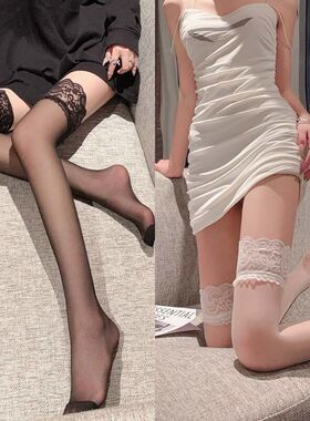 高筒蕾丝过膝袜jk丝袜性感美腿纯色长筒黑色女夏薄款易手撕ins潮