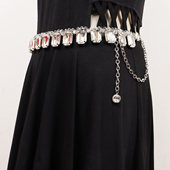 细腰带女肚皮舞腰链水钻水晶连衣裙装 饰配裙子高级感百搭性感配饰