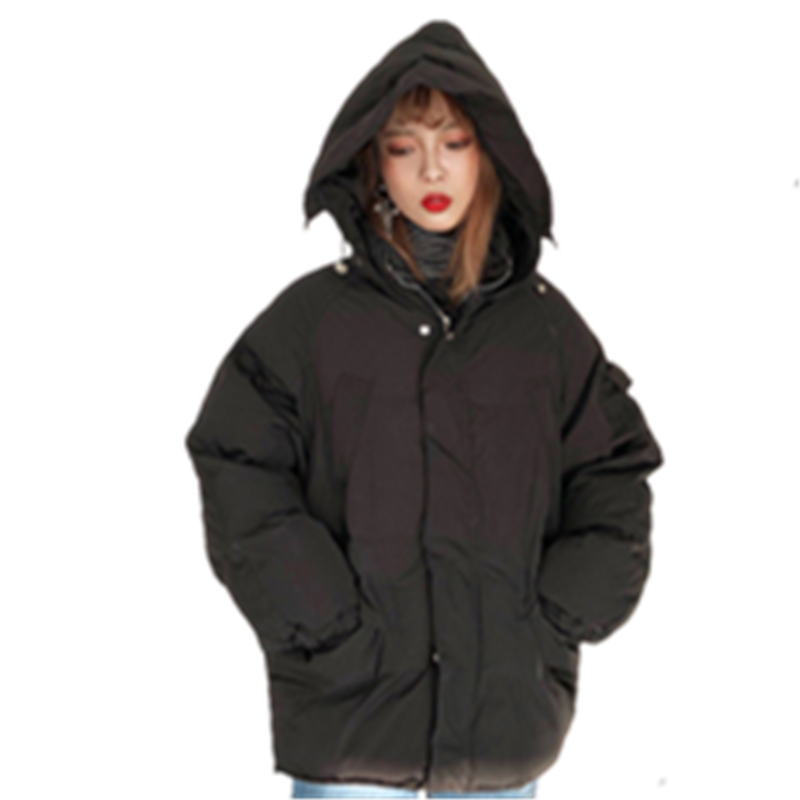 烏77韓版好看炸了蝙蝠袖寬松棉衣連帽大口袋厚款面包棉服女