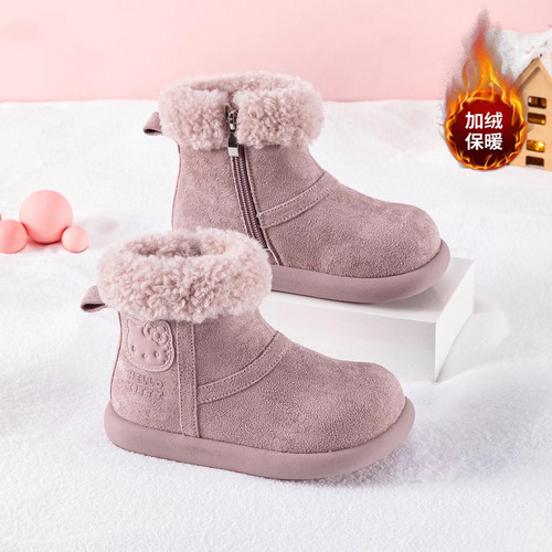 女童加绒加厚毛绒棉靴儿童雪地靴