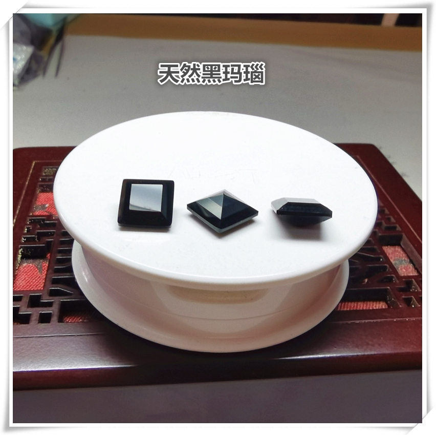 天然黑玛瑙正方形10x10m祖母绿切工黑色宝石裸石戒面镶嵌戒指主石