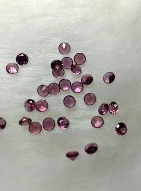 天然紫石榴彩宝圆形小配石小碎钻刻面尖底2.0-3.0mm镶嵌裸石戒面