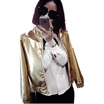 银色皮衣棒球服薄外套原宿bf学生