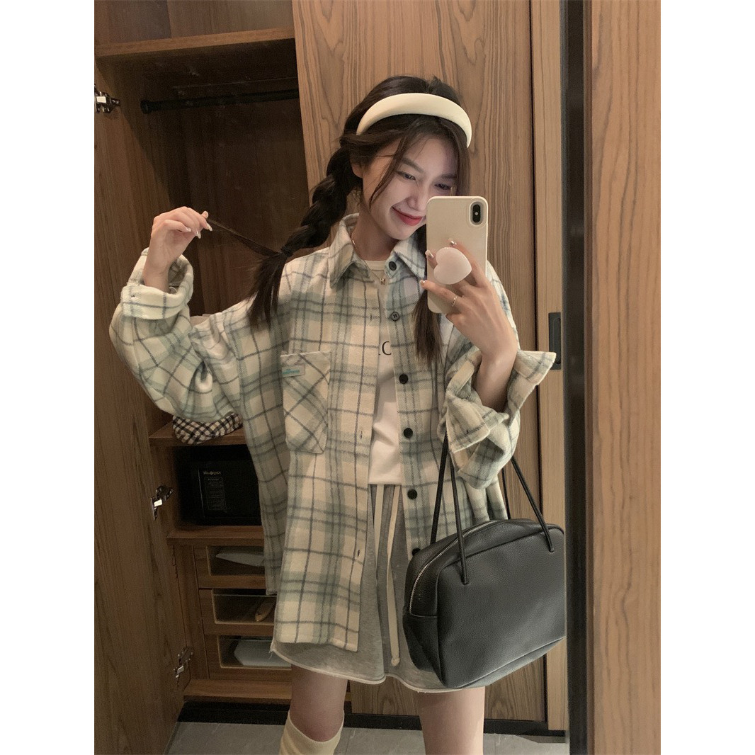 现货高级感长袖上衣春款衬衣女格时尚防晒服