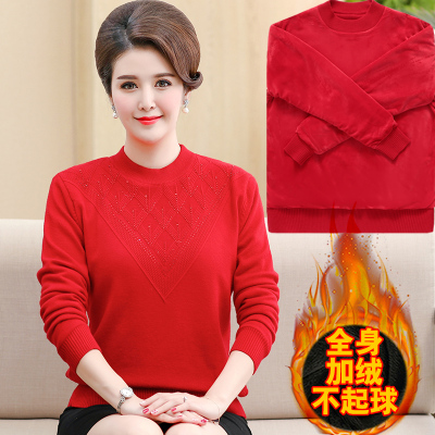 中年妈妈加绒加厚防寒毛线衫
