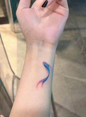 包邮纹身贴防水男女持久仿真脚踝性感锁骨蓝色锦鲤小鱼贴纸ins风