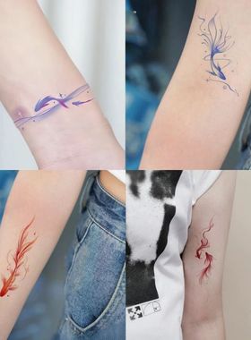 鱼鲤鱼锦鲤纹身贴蓝色唯美锁骨手腕小清新防水双鱼国风彩绘纹身贴