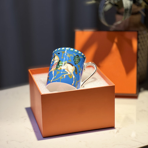 欧式奢华蓝金边陶瓷马克杯套装