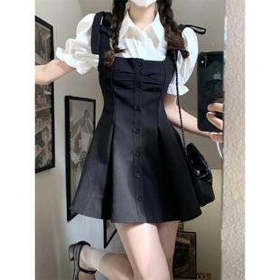 衬衫 韩系学院风套装 泡泡袖 女夏季 背带连衣裙减龄两件套 2025新款