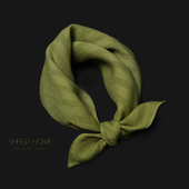 魔力显白 自带早春滤镜美白果绿色摩卡苎麻棉亚麻条纹小方巾领巾