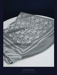 疑似DA牌！奢品惯用工艺低调润泽牛仔蓝圆点提花纯棉质围巾大方巾