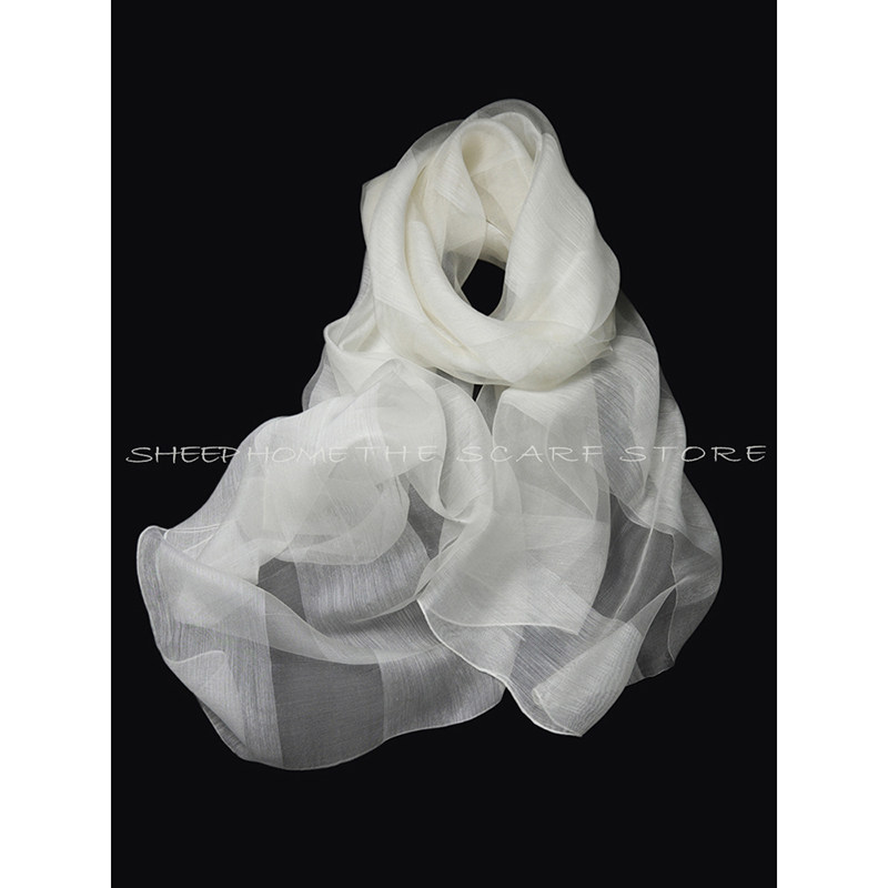 飘渺云雾感真丝亚麻拼接本白色围巾丝巾披巾女春夏季防晒护颈纯色