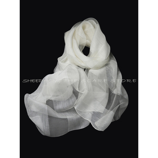 飘渺云雾感真丝亚麻拼接本白色围巾丝巾披巾女春夏季防晒护颈纯色