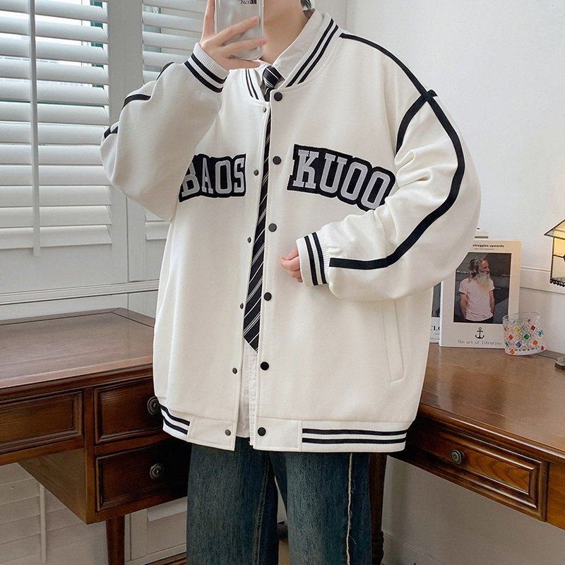 白色棒球服男款春秋季潮牌图片