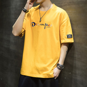 宽松百搭五分袖 棉感短袖 夏季 2026新款 潮牌印花体恤上衣服 T恤男士