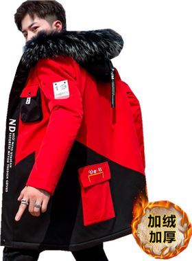 男棉衣风衣中长款加绒加厚棉服