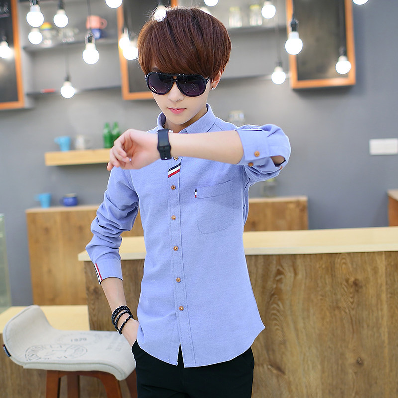 青少年15大童白衬衫长袖12男孩衬衣13初中学生衬衫16春秋14岁潮流