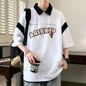 polo衫男短袖夏季潮牌美式休闲翻领t恤男高级感青少年半袖上衣服