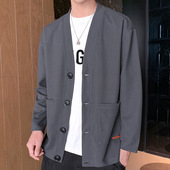 夏装 华夫格外套男春秋季 卫衣男士 潮牌单排扣开衫 上衣夹克 2026新款