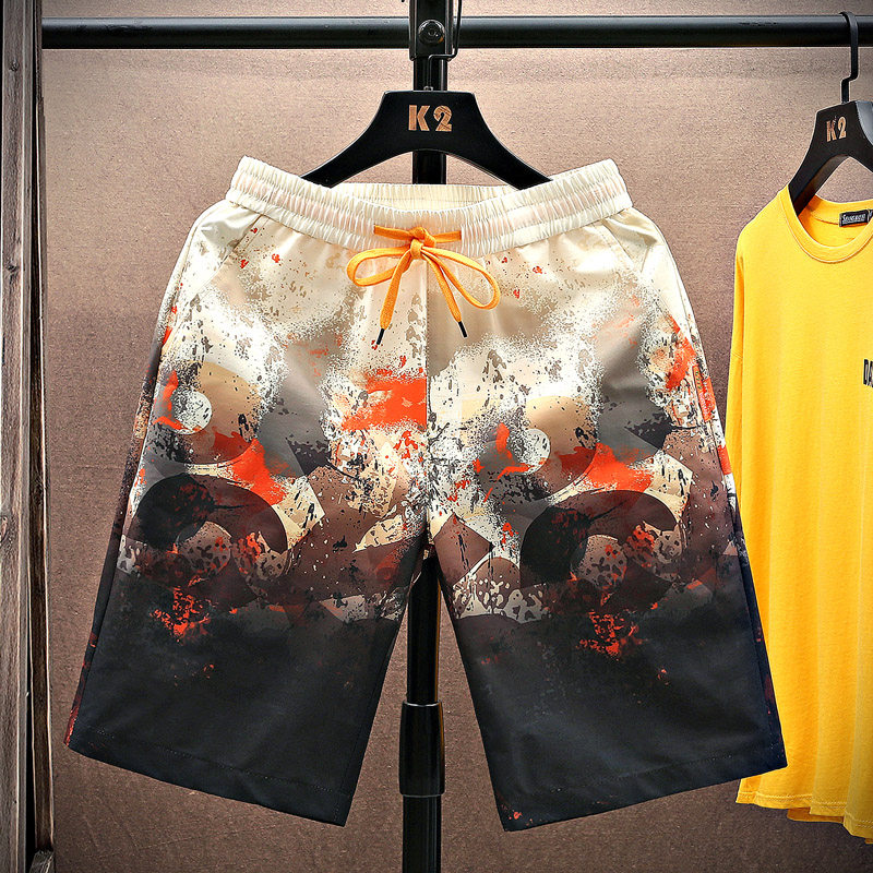 男士短裤夏季外穿海边沙滩裤宽松薄款冰丝休闲花裤子男款五分裤潮