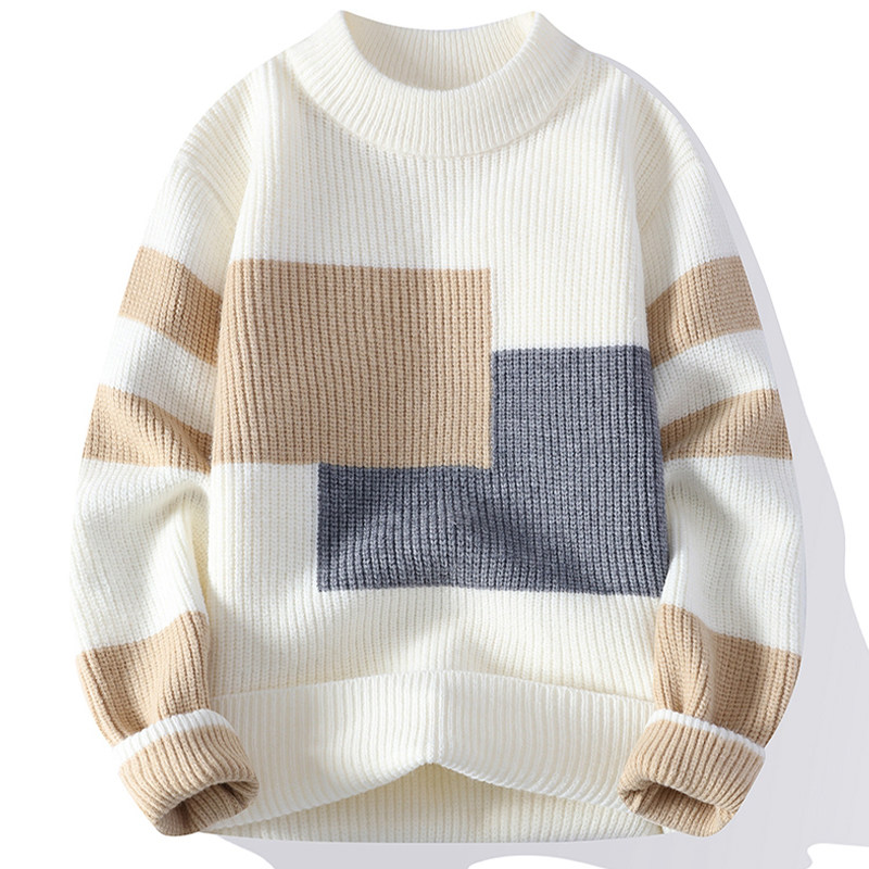 撞色毛衣男冬季加绒加厚潮牌针织衫男宽松高级感慵懒秋冬保暖线衣,男装,针织衫/毛衣,淘宝优惠券,粉丝福利购,淘宝优惠卷