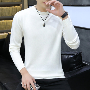 薄款 外套上衣针织衫 毛衣春秋冬季 线衣纯白色打底衫 潮 圆领长袖 男士