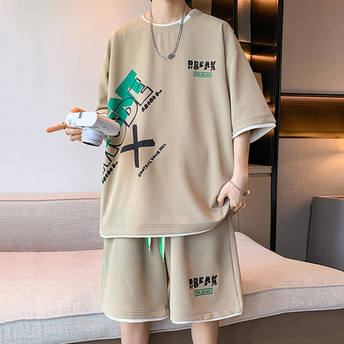 短袖套装夏季潮牌宽松两件t帅气