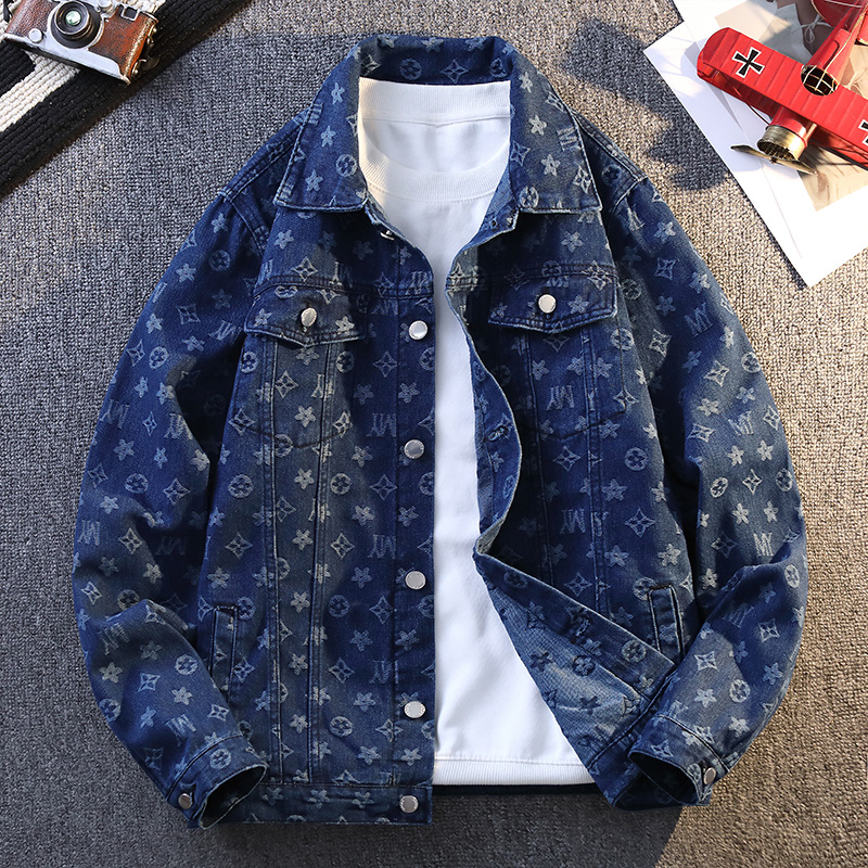 2025秋季牛仔外套男潮流休闲印花夹克青少年学生翻领短款宽松上衣