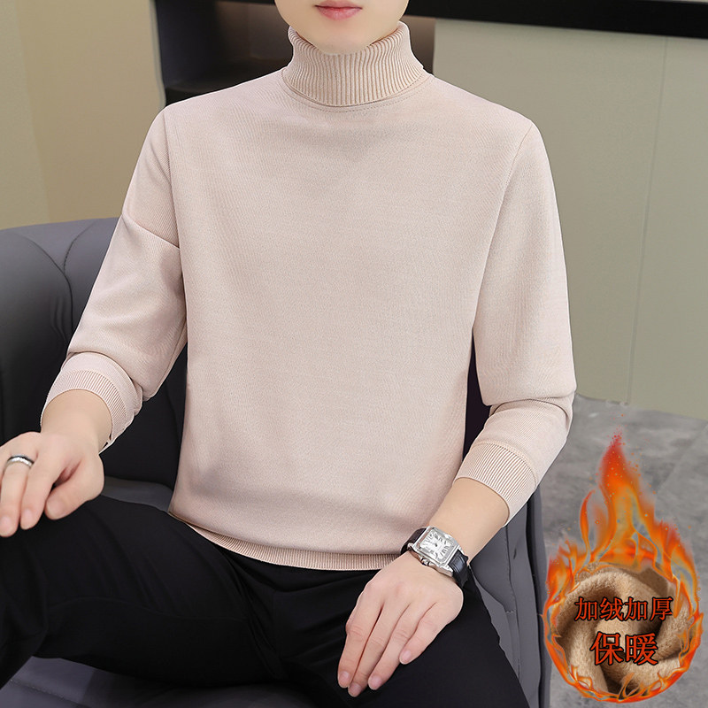 겨울 남성 벨벳 두꺼운 스웨터 높은 칼라 겨울 착용 새로운 흰색 스웨터 슬림 따뜻한 옷 유행 남자