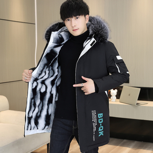 中长款派克服男士冬季美式复古加绒加厚棉衣外套潮流羽绒棉服袄子