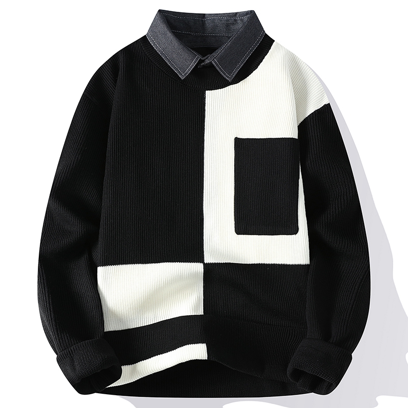 秋冬款潮牌拼色针织衫