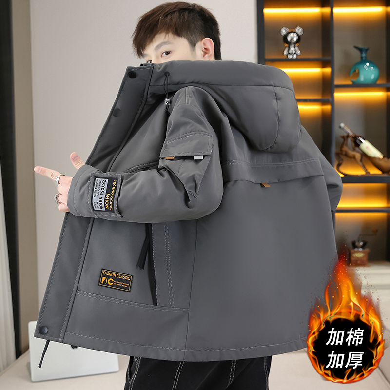 秋冬款加绒加厚连帽外套