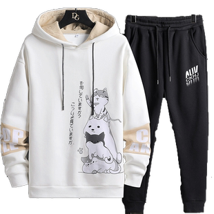 2026新款春季连帽卫衣男青少年外套初中高中学生套装帅气大童男装