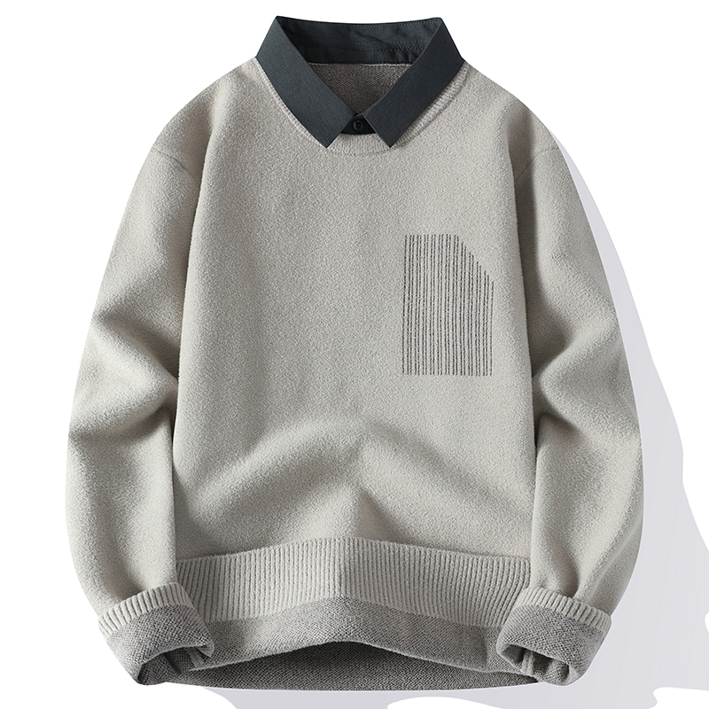 加绒加厚衬衫领针织衫