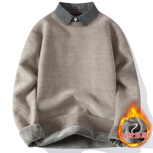 领针织衫 一体绒衬衫 刺绣加绒加厚保暖假领内搭毛衣 秋冬款 潮牌男士