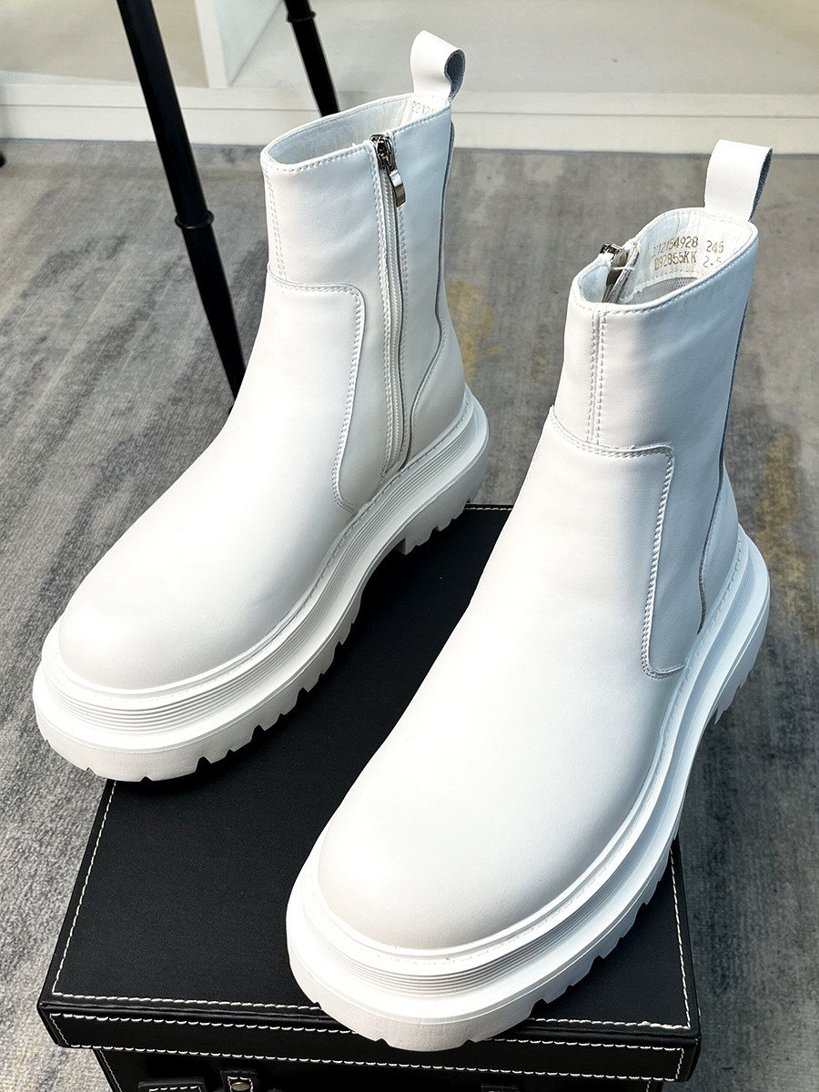 AUTUMN AND WINTER YOUTH WHITE BOOTS HIGH-TOP LEATHER BOOTS MENS CHELSEA BOOTS BRITISH FASHION THICK-SOLED INNER HEIGHTENED SHORT BOOTS