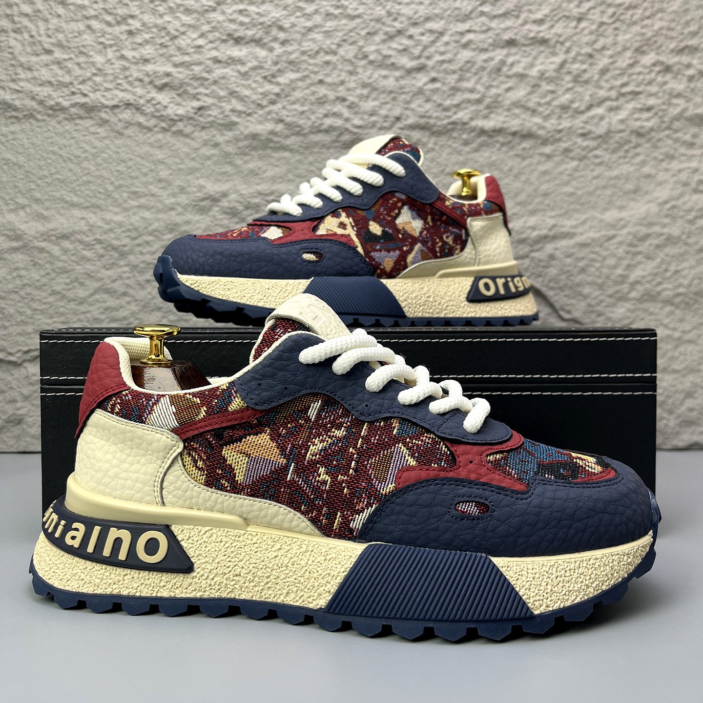 高级感板鞋男鞋厚底刺绣拼色时尚休闲鞋男舒适轻便潮流运动阿甘鞋