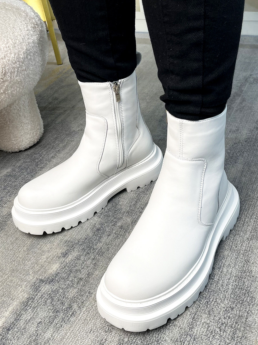 AUTUMN AND WINTER YOUTH WHITE BOOTS HIGH-TOP LEATHER BOOTS MENS CHELSEA BOOTS BRITISH FASHION THICK-SOLED INNER HEIGHTENED SHORT BOOTS