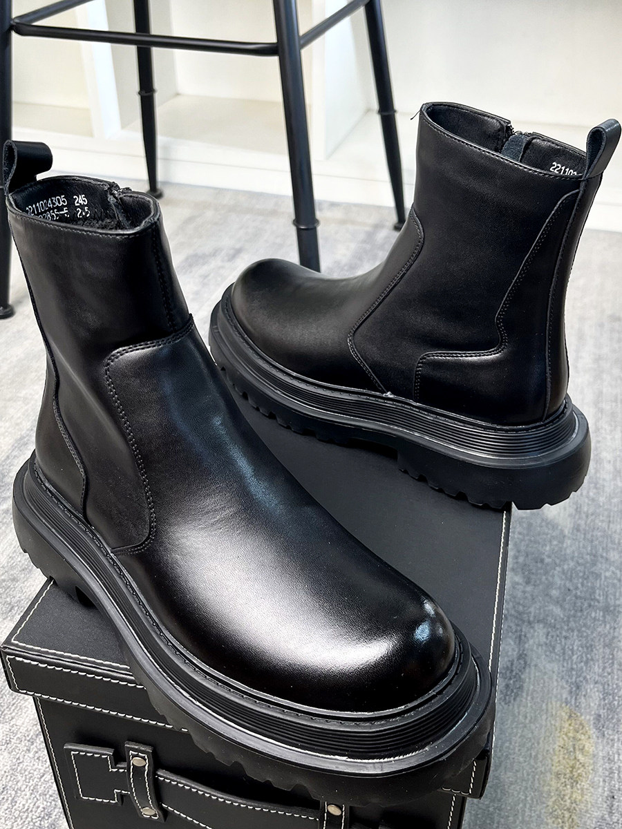 AUTUMN AND WINTER YOUTH WHITE BOOTS HIGH-TOP LEATHER BOOTS MENS CHELSEA BOOTS BRITISH FASHION THICK-SOLED INNER HEIGHTENED SHORT BOOTS