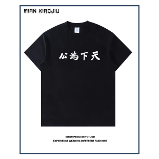 孙公孙中山先生 天下为公T恤短袖男纯棉国潮文字印花衣服孙文国父