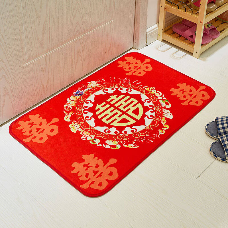 桔梗谣结婚地垫结婚用品男方大全婚房装饰喜字垫房门家用地毯入门