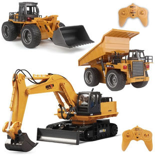 汇纳遥控挖掘机套装合金工程车套装大号自卸车翻斗车遥控推土机装