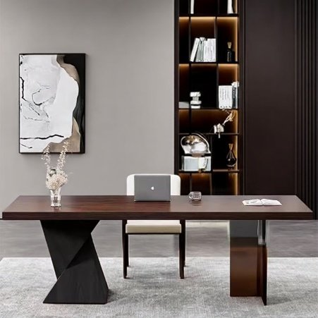 现代简约黑色实木书桌极简客厅工作台办公电脑桌侘寂风家用大板桌