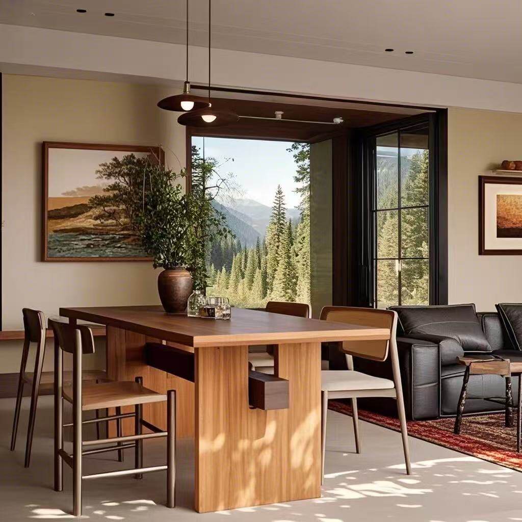 北欧实木餐桌椅组合客厅工作台书桌一体休闲茶桌家用小户型吃饭桌