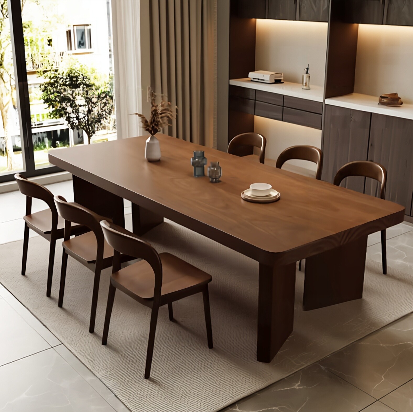 实木餐桌椅组合简约长方形书桌工作台客厅洽谈泡茶桌家用吃饭桌