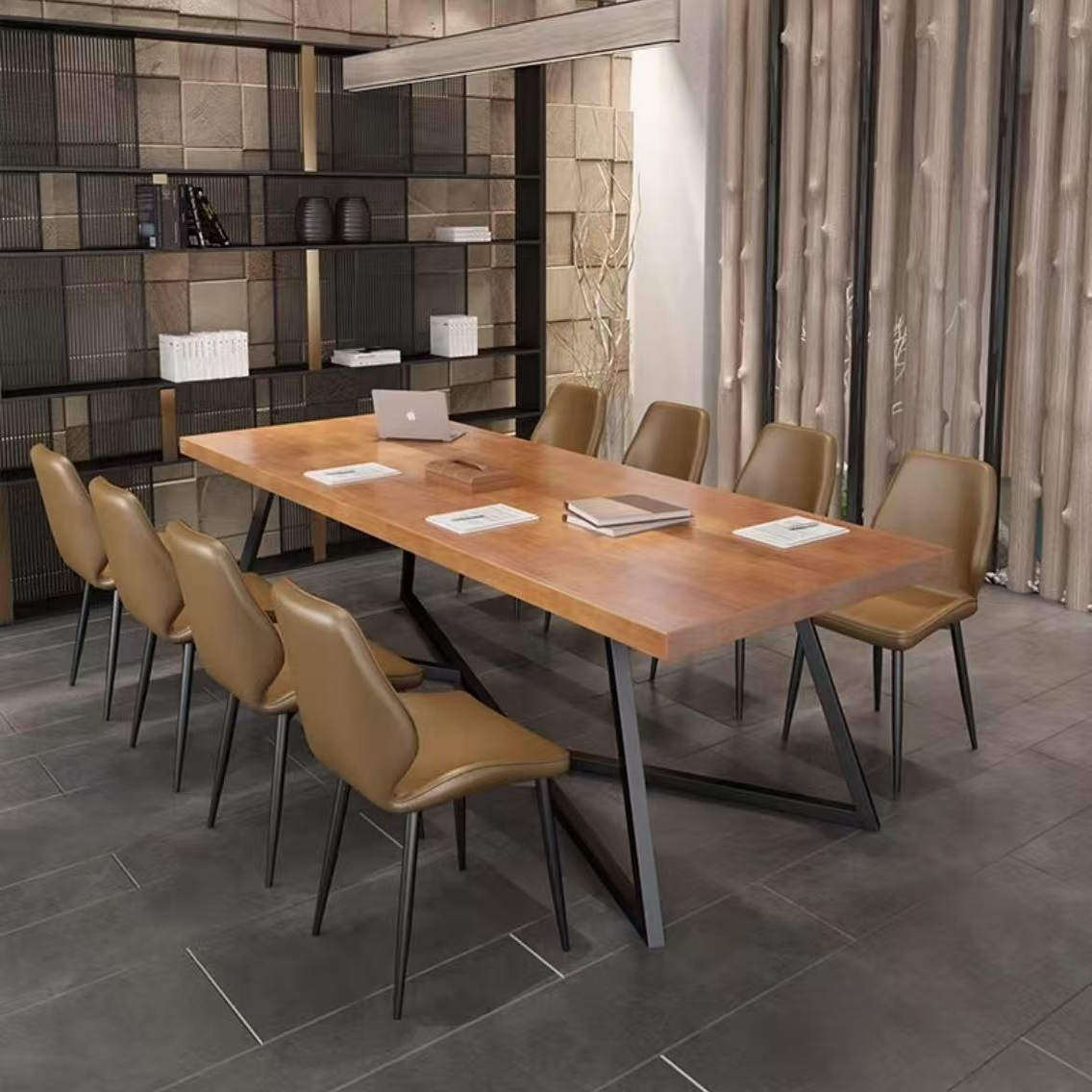 复古实木长条桌现代简约办公会议桌休闲茶桌家用卧室学习桌电脑桌