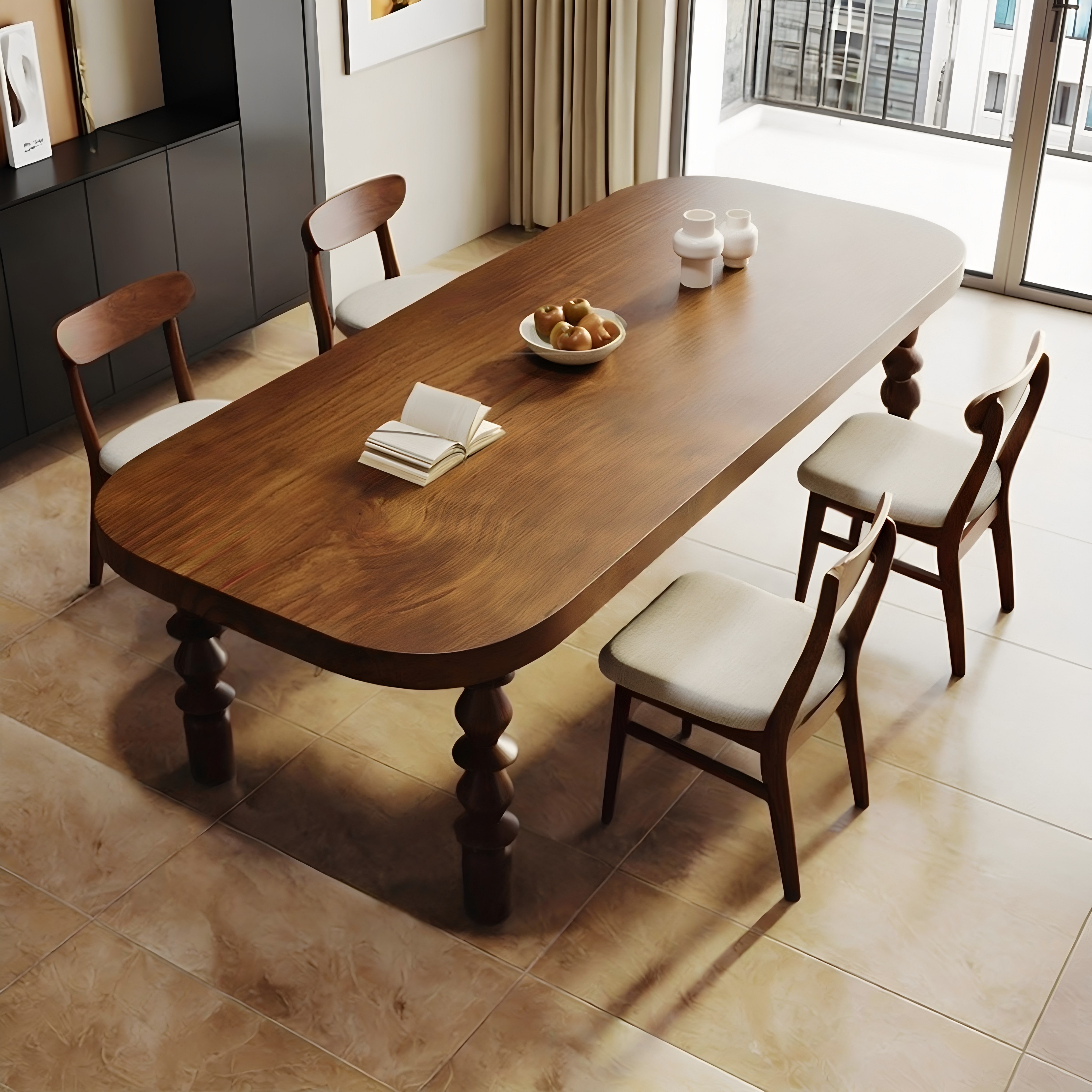 法式复古罗马柱实木餐桌椅组合客厅书桌休闲茶桌家用小户型饭桌