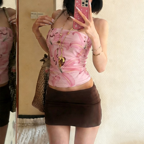 SWEETOWN泰兰德#多巴胺百合花辣妹度假抹胸小众显瘦性感背心上衣