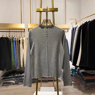 线衫 舒适保暖内搭针织衫 女 女秋冬款 文艺风木耳边三粒扣打底衫