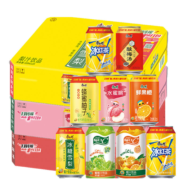 康师傅饮品310ml*24罐果汁饮料柠檬茶每日C橙汁鲜果橙冰红茶芒果